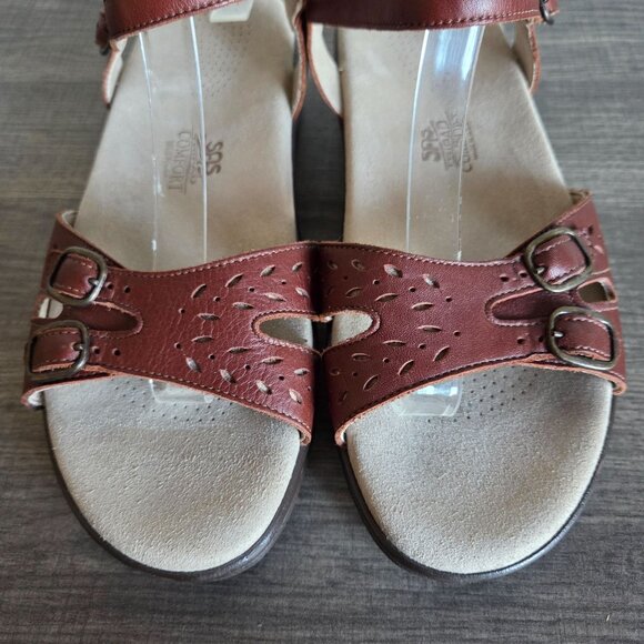 SAS Duo Buckle Leather Ankle Strap Sandal Brown Sz Womens 8.5 Comfort Adjustable - Picture 4 of 11